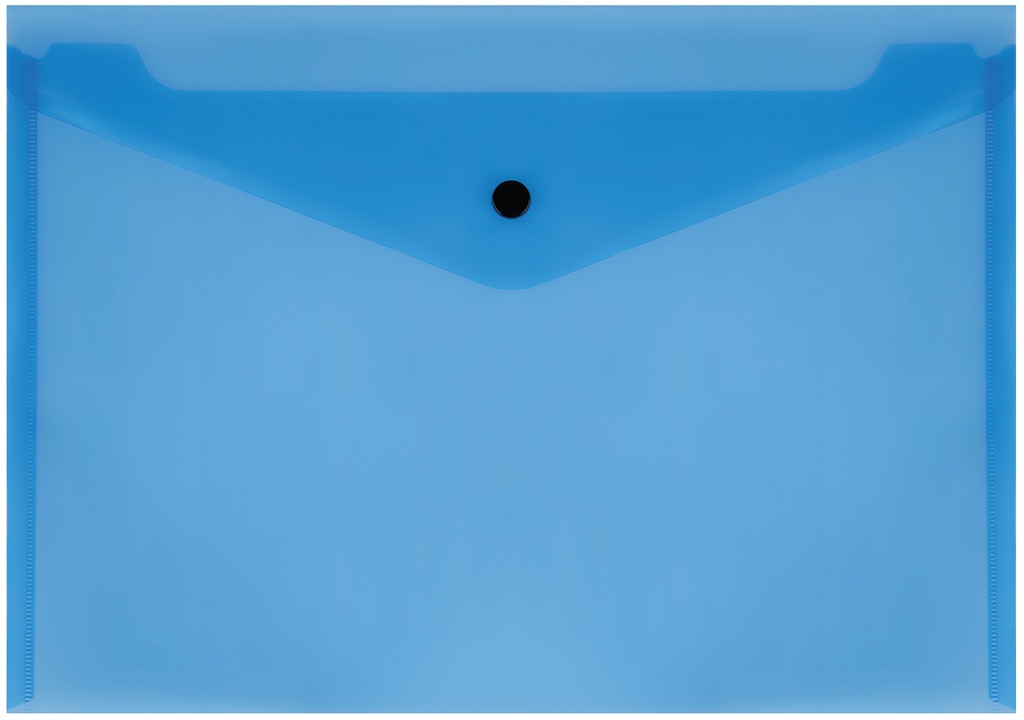 картинка Папка-конверт на кнопке, А4, 150 мкм, до 100 л, пластик, прозрачный синий, СТАММ, ММ-32273 от магазина Альфанит в Кунгуре