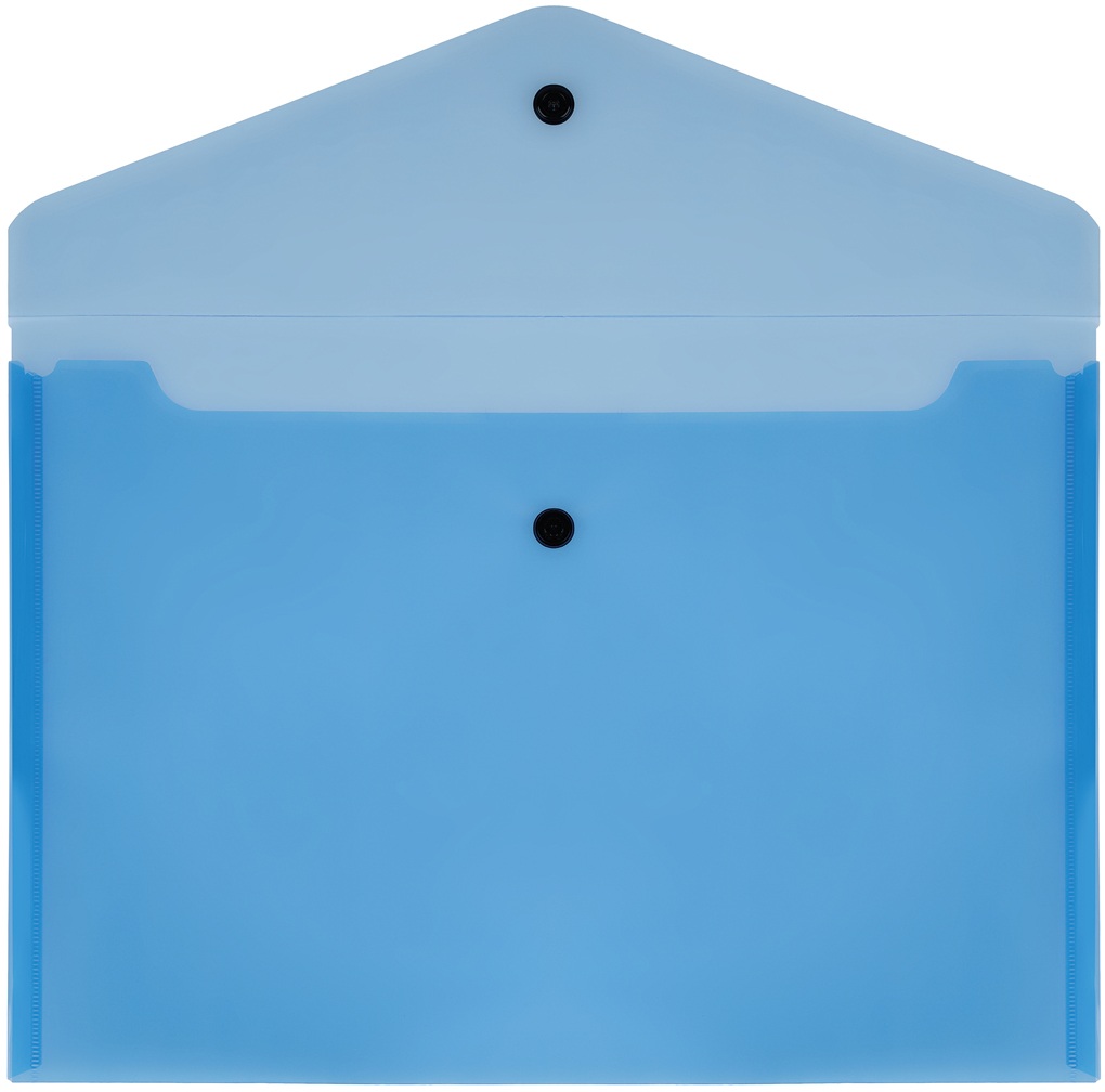 картинка Папка-конверт на кнопке, А4, 150 мкм, до 100 л, пластик, прозрачный синий, СТАММ, ММ-32273 от магазина Альфанит в Кунгуре