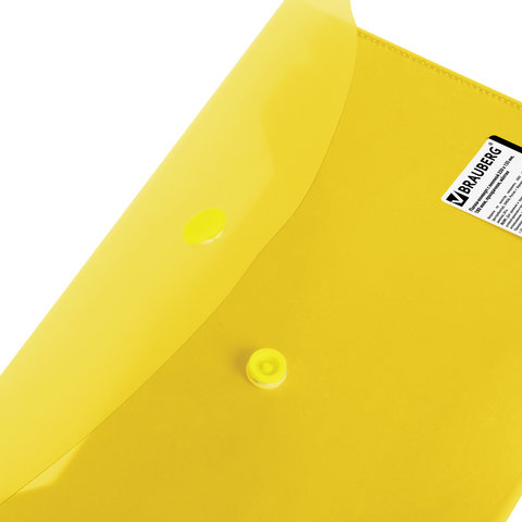 картинка Папка-конверт на кнопке, В5-, 250*135 мм, 180 мкм, прозрачный желтый, BRAUBERG, 224032 от магазина Альфанит в Кунгуре