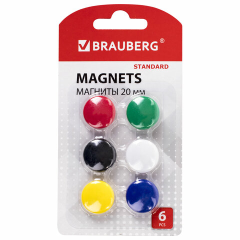 картинка Набор магнитов для доски 6 шт, 2 см, ассорти, BRAUBERG, 237469 от магазина Альфанит в Кунгуре