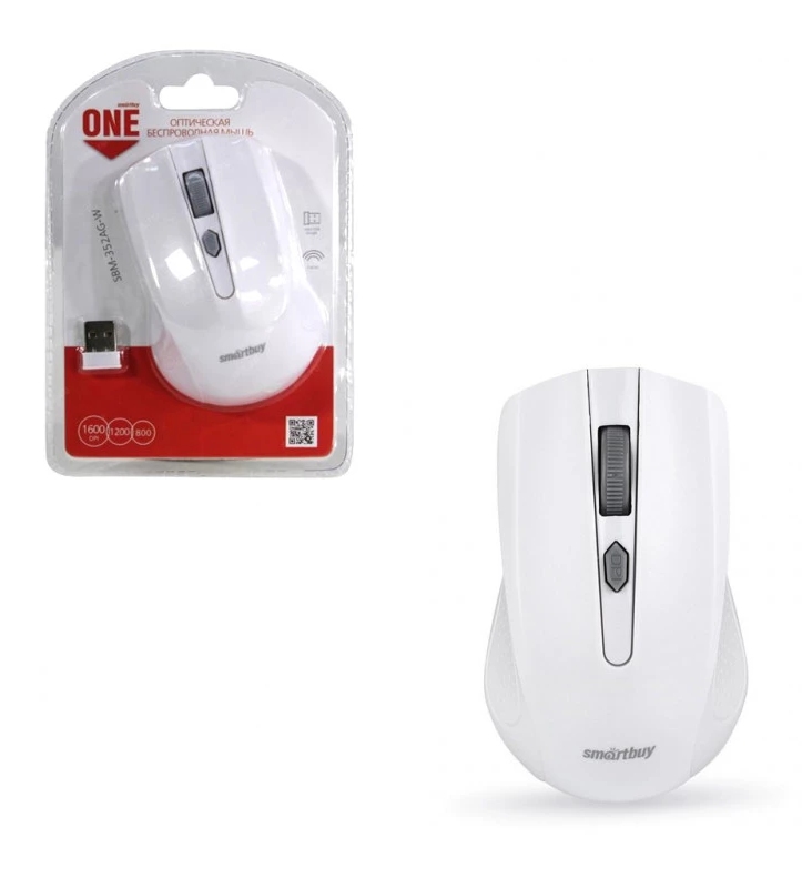 картинка Мышь беспроводная SmartBuy 352 One, 800-1600 dpi, USB, белый, SBM-352AG-W от магазина Альфанит в Кунгуре