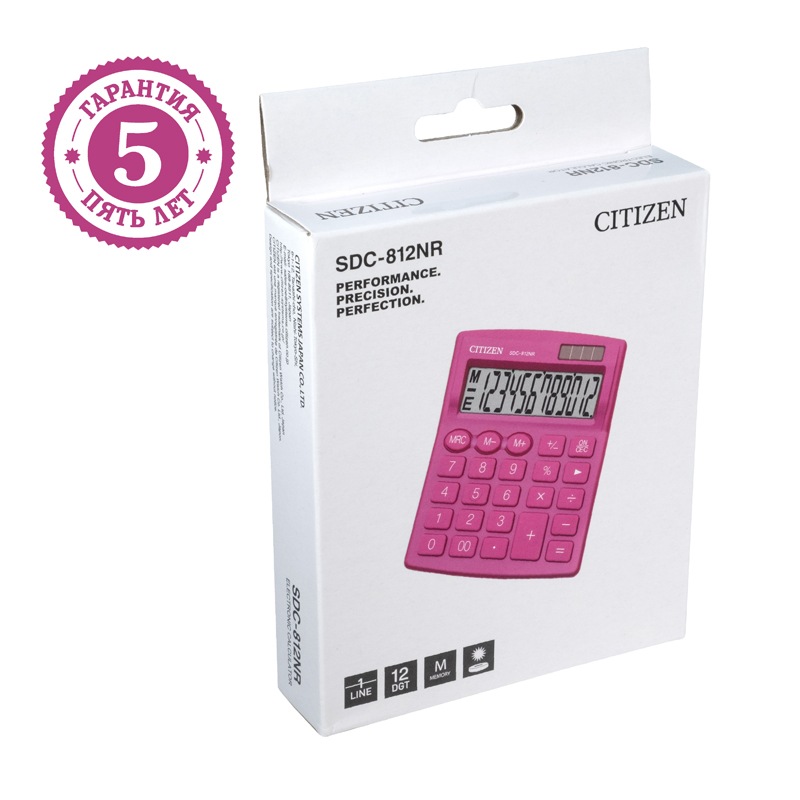 картинка Калькулятор настольный, 12 разрядов, 10*12,4*2,5 см, двойное питание, розовый, "SDC-812NR-PK", CITIZEN от магазина Альфанит в Кунгуре