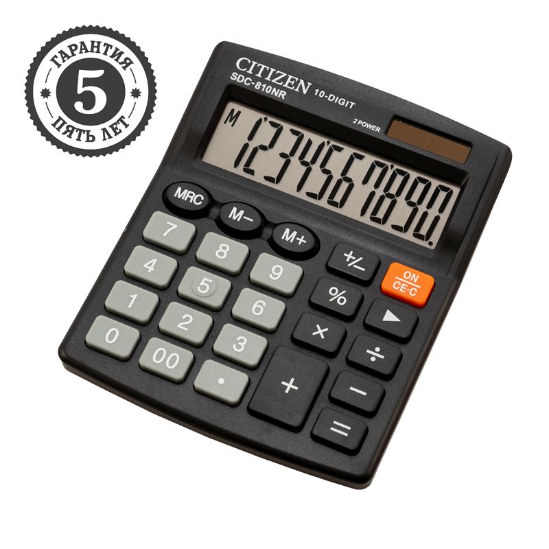 картинка Калькулятор настольный, 10 разрядов, 10*12,4*2,5 см, двойное питание, черный, "SDC-810NR", CITIZEN от магазина Альфанит в Кунгуре