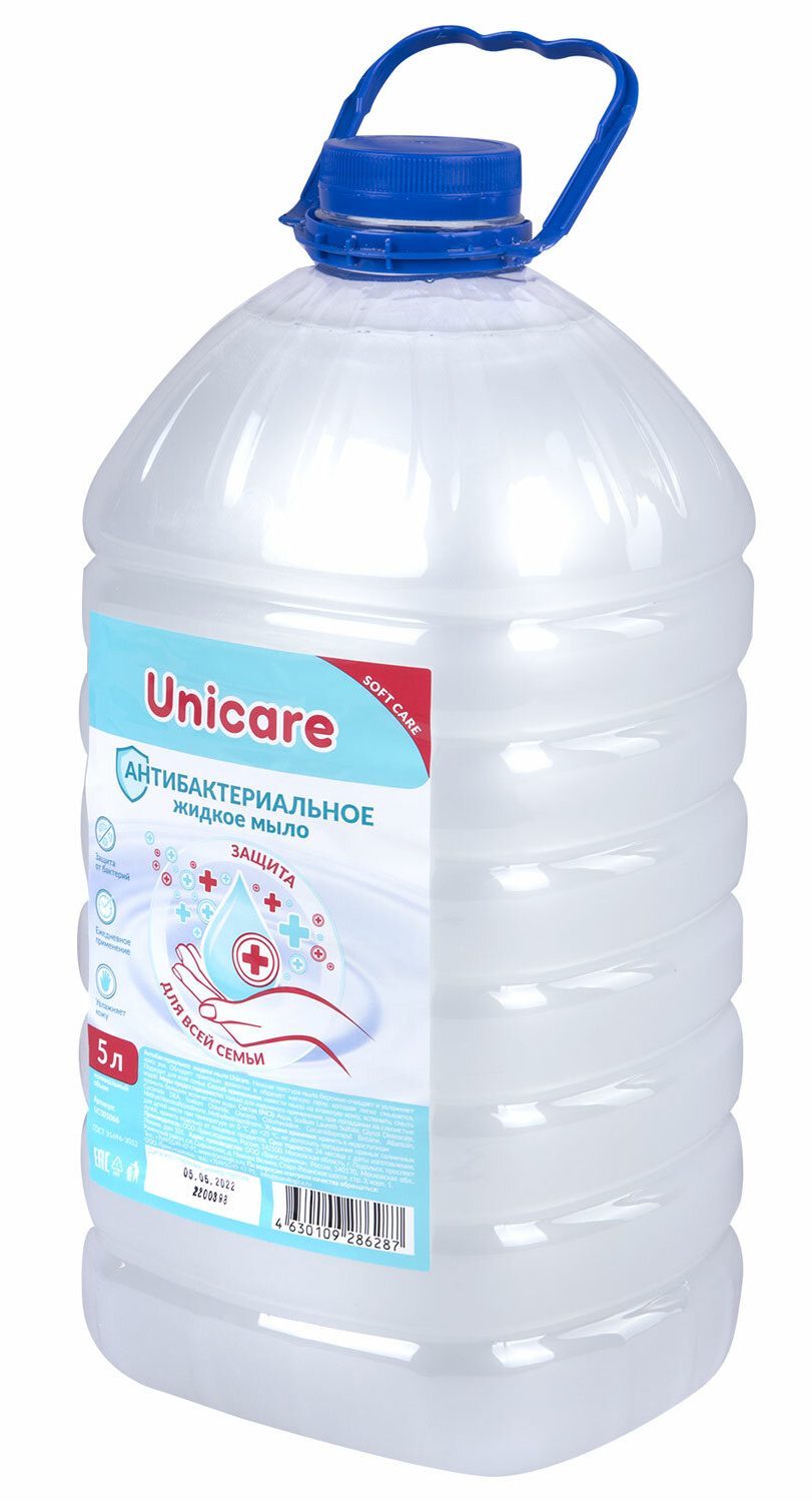 картинка Мыло жидкое, 5 л, бутыль, антибактериальное, UNICARE, UC501066 от магазина Альфанит в Кунгуре