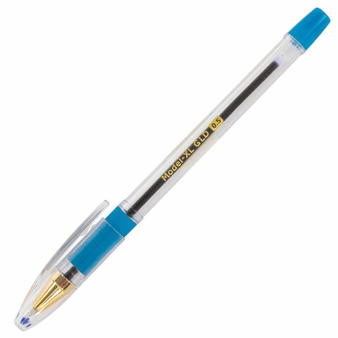 картинка Ручка шариковая масляная, 0,5 мм, синяя, корп. прозрачный, грип, "Model-XL GLD", BRAUBERG, 143245 от магазина Альфанит в Кунгуре