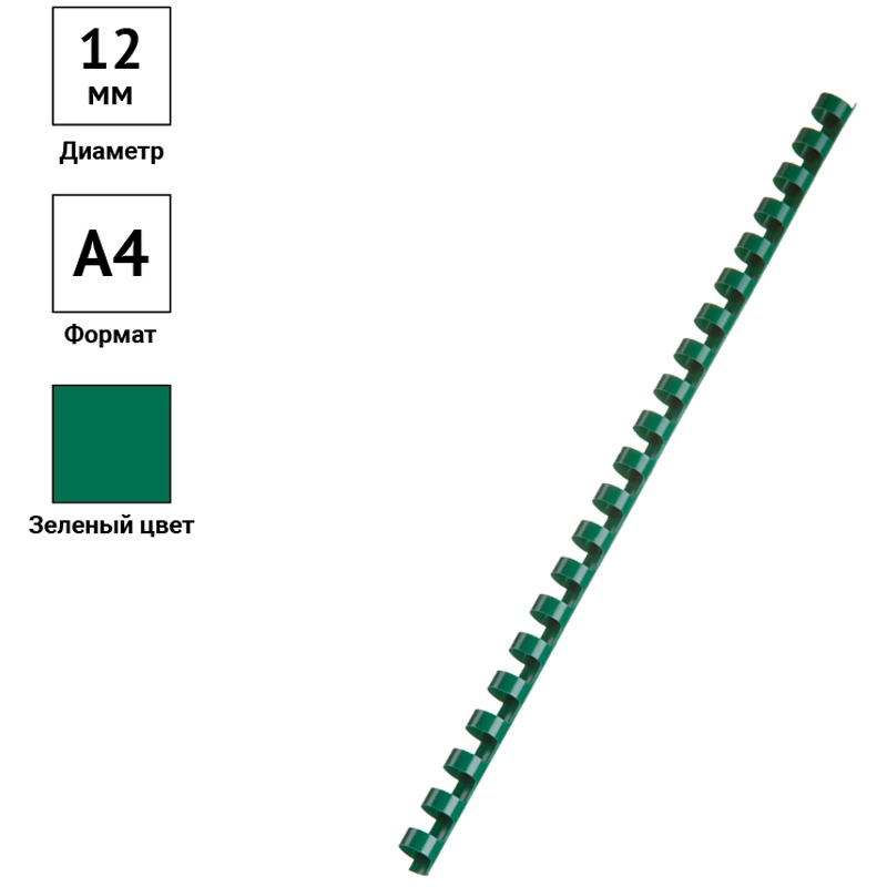 картинка Пружины для переплета 100 шт, 12 мм, пластик, зеленый, OfficeSpace, PC8840 от магазина Альфанит в Кунгуре