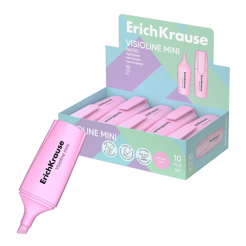 картинка Текстовыделитель, 0,6-5 мм, розовый, "Visioline Mini Pastel", Erich Krause, 60801 от магазина Альфанит в Кунгуре