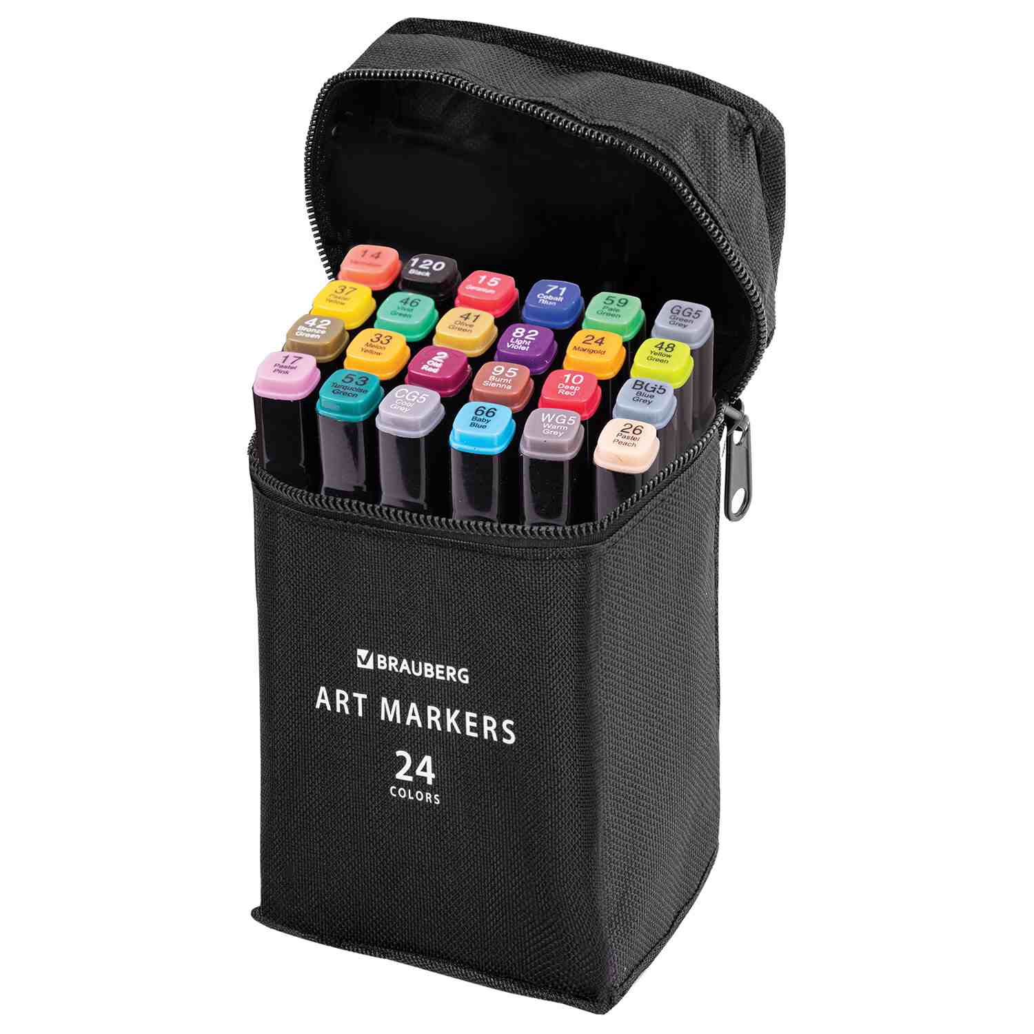 картинка Скетч-маркеры двусторонние, 24 цв, 24 шт, квадратный корпус, в черной сумке, базовые цвета, BRAUBERG, 152295 от магазина Альфанит в Кунгуре