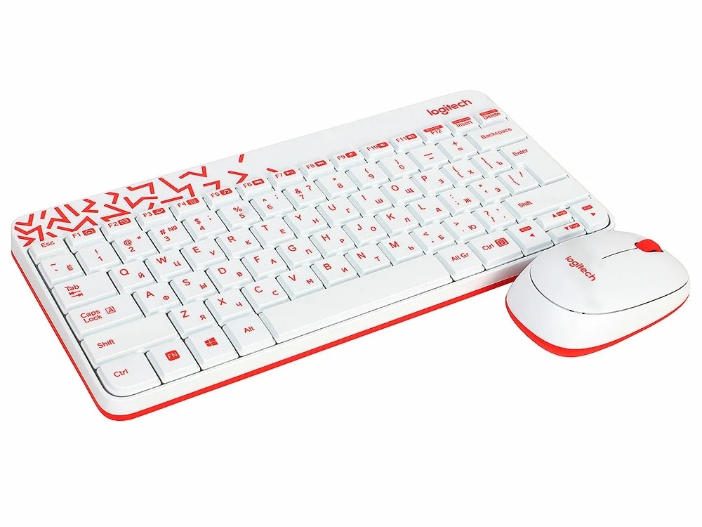 картинка Комплект беспроводной (клавиатура + мышь) Logitech Wireless Desktop Combo MK240, белый/красный от магазина Альфанит в Кунгуре