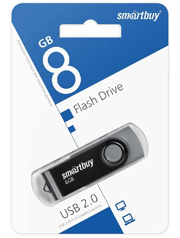 картинка Флеш-диск SmartBuy 8 GB, Twist, черный, SB008GB2TWK от магазина Альфанит в Кунгуре