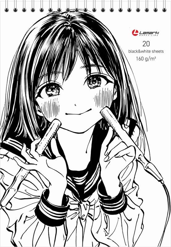 картинка Скетчбук, А5, 20 л, 160 г/м2, спираль, офсетная, черная и белая бумага, "Manga", Lamark, 71639 от магазина Альфанит в Кунгуре