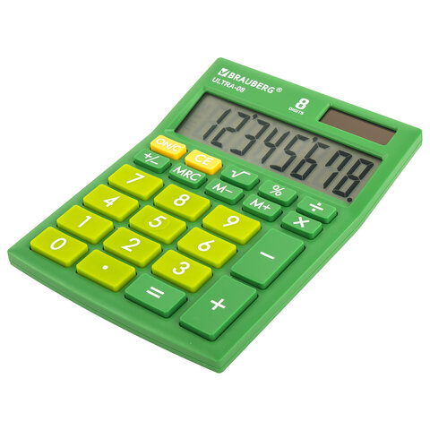 картинка Калькулятор настольный, 8 разрядов, 15,4*11,5 см, зеленый, компактный, "ULTRA-08-GN", BRAUBERG, 250509 от магазина Альфанит в Кунгуре
