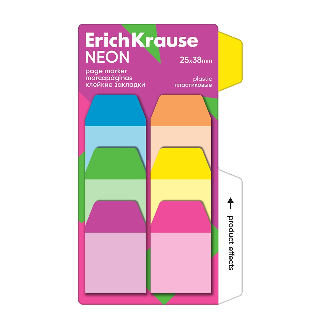картинка Закладки-флажки самоклеящиеся, 2,5*3,8 см, 60 л, 6 цв, пластик, "Neon", Erich Krause, 61585 от магазина Альфанит в Кунгуре
