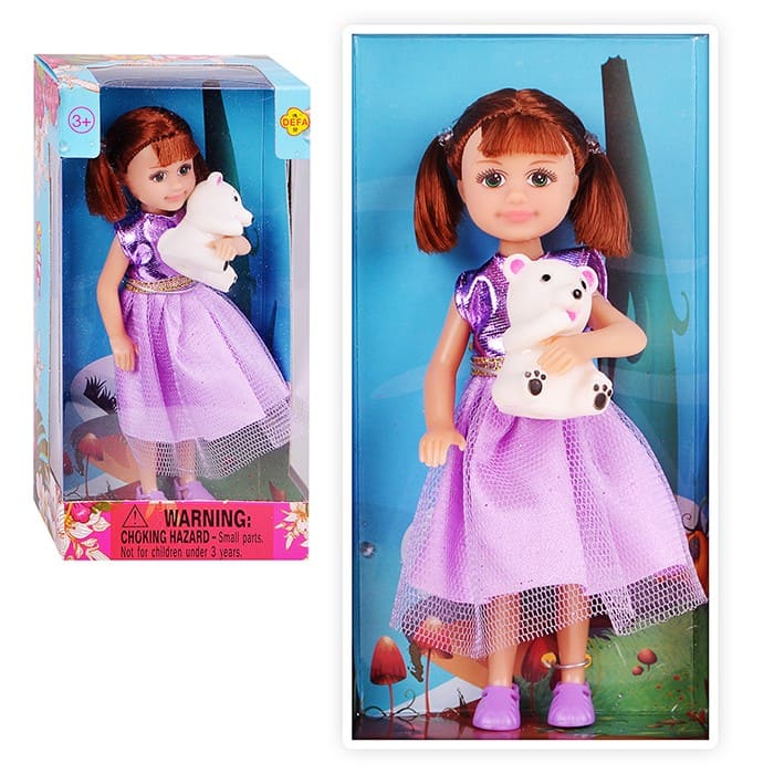картинка Кукла, 14 см, пластик, с мишкой, DEFA, 8280 от магазина Альфанит в Кунгуре