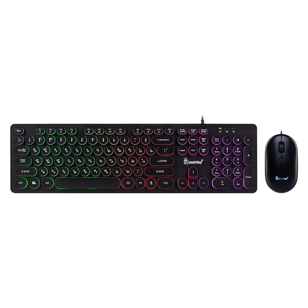 картинка Комплект проводной (клавиатура + мышь) SmartBuy One 328327, 800-1600 dpi, USB, черный, подсветка, SBC-328327-K от магазина Альфанит в Кунгуре