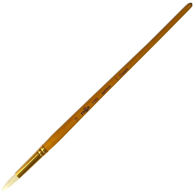 картинка Кисть художественная № 12, щетина, круглая, длинная ручка, "Студия", Гамма, 1102012 от магазина Альфанит в Кунгуре