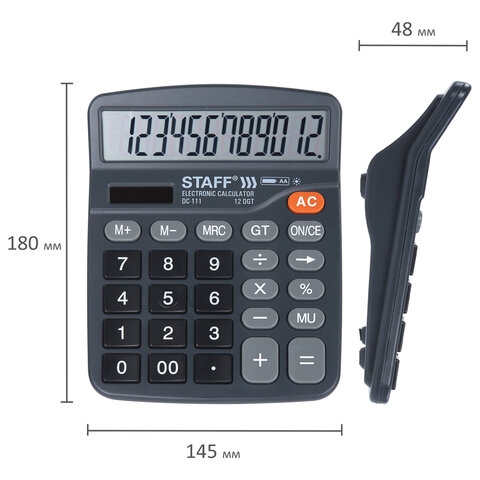 картинка Калькулятор настольный, 12 разрядов, 18*14,5 см, двойное питание, батарейка АА, "PLUS", STAFF, DC-11 от магазина Альфанит в Кунгуре
