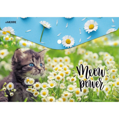 картинка Папка-конверт на кнопке, А4, 150 мкм, пластик, с рисунком, "Meow", deVente, 3071863 от магазина Альфанит в Кунгуре