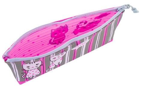 картинка Пенал-косметичка 1 отделение, 22*3*8 см, силикон, розовый, треугольный, мягкий, "Kittens", BRAUBERG, 229255 от магазина Альфанит в Кунгуре