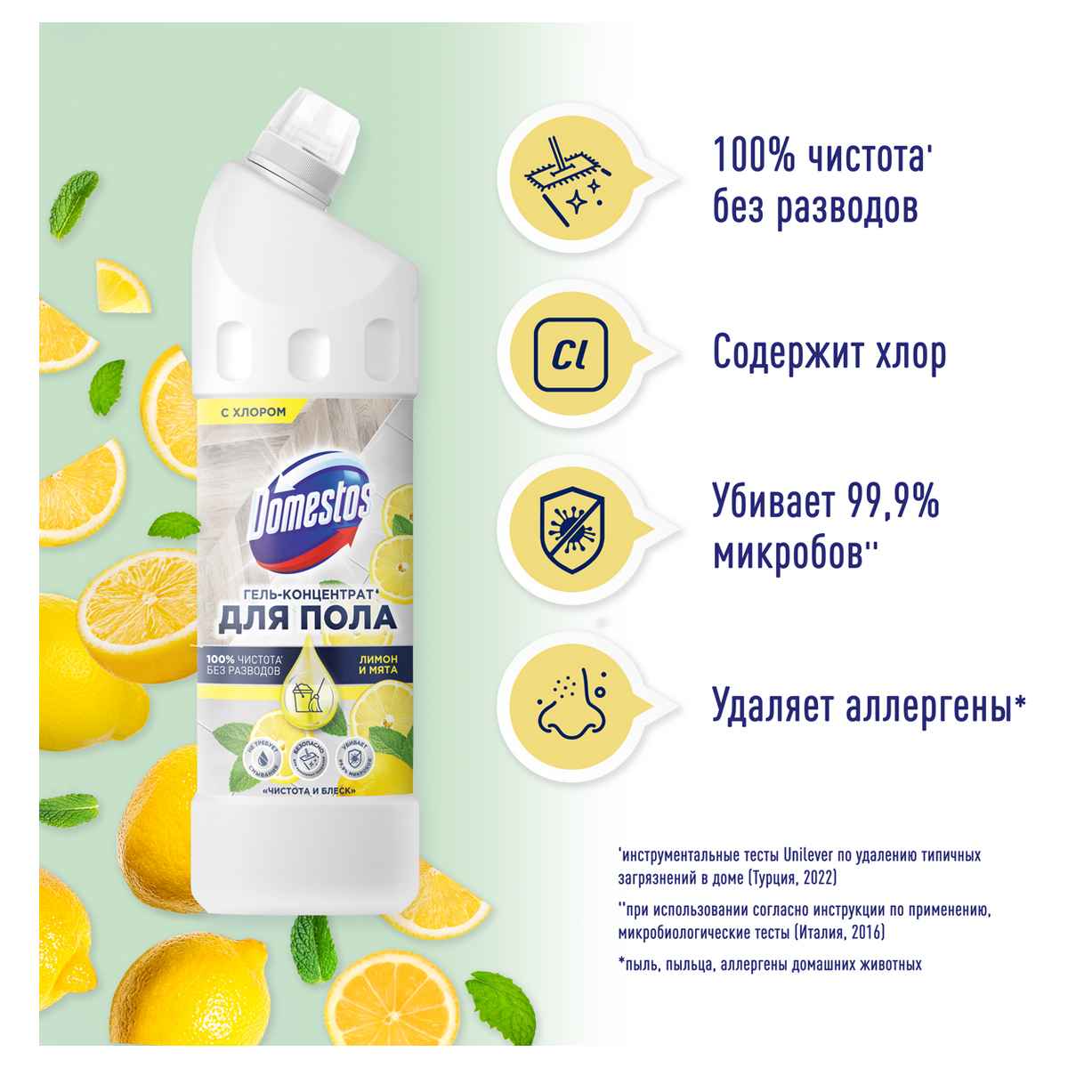 картинка Средство для мытья пола, 1 л, гель-концентрат, бутыль с носиком, "Чистота и блеск", Domestos, 69618401, 0725 от магазина Альфанит в Кунгуре