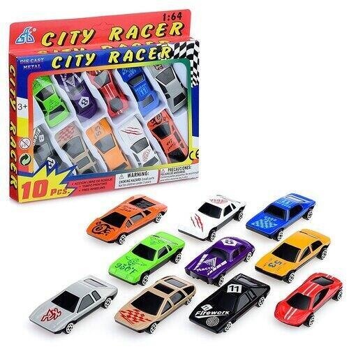картинка Набор машин, 10 шт, 6.5*3, металл/пластик, ассорти, 1:64, в коробке, "City racer", Die-Cast, 927-10S от магазина Альфанит в Кунгуре