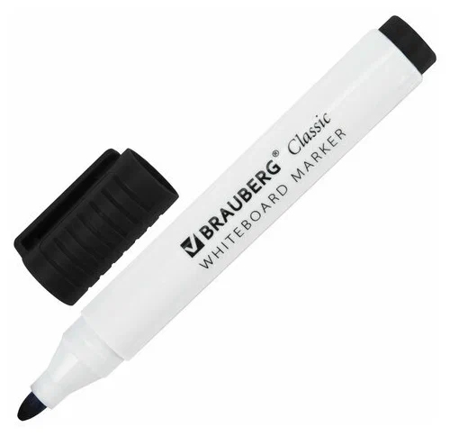 картинка Маркер для доски, 3 мм, круглый, черный, с клипом, "Classic", BRAUBERG, 152113 от магазина Альфанит в Кунгуре