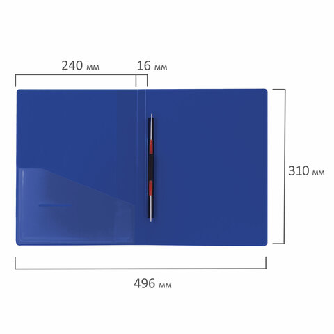 картинка Папка с металлическим скоросшивателем, А4, 0,7 мм, до 100 л, пластик, синий, с карманом, BRAUBERG, 221782 от магазина Альфанит в Кунгуре