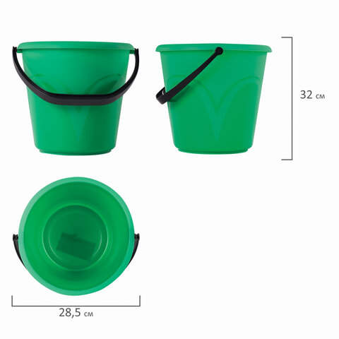 картинка Ведро 10 л, без крышки, зеленый, мерная шкала, пластик, LAIMA, 603893 от магазина Альфанит в Кунгуре