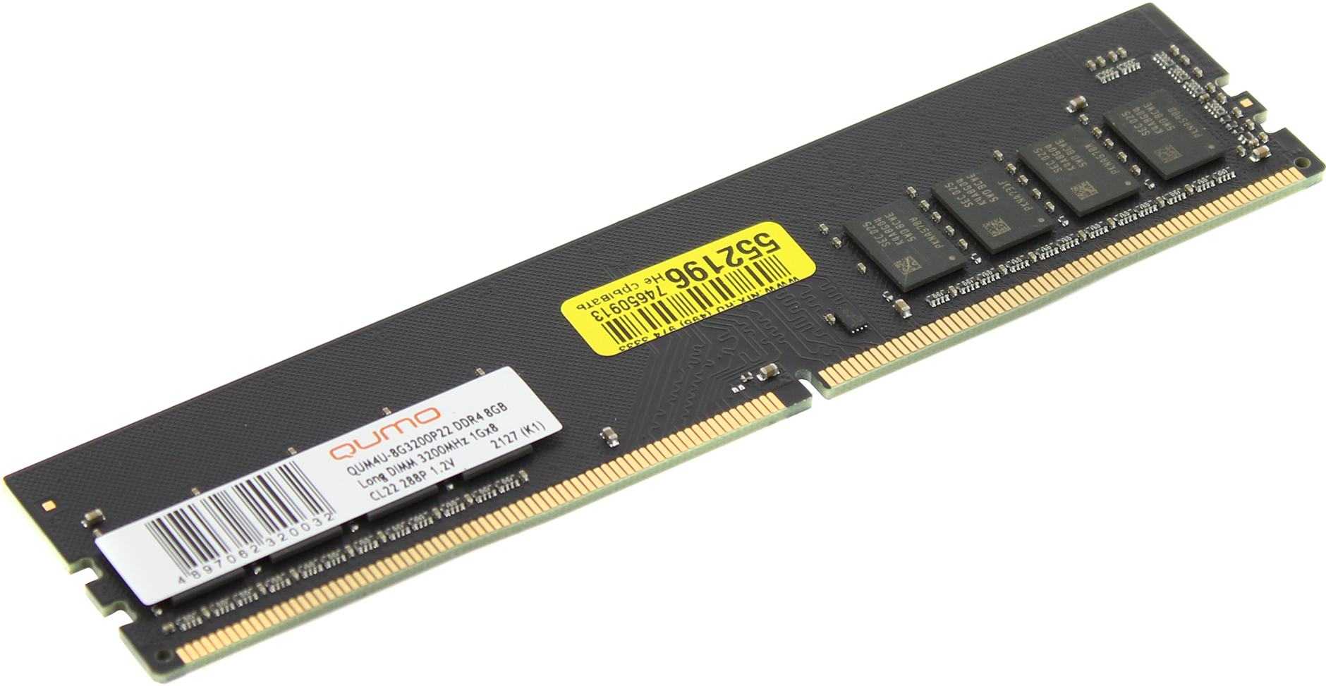 картинка Модуль памяти DIMM 8 GB, Qumo, DDR4, 3200 МГц, QUM4U-8G3200P22 PC4-25600 от магазина Альфанит в Кунгуре