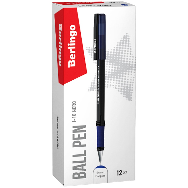 картинка Ручка шариковая, 0,4 мм, синяя, корп. черный, грип, "I-10 Nero", Berlingo, СВр_40020 от магазина Альфанит в Кунгуре