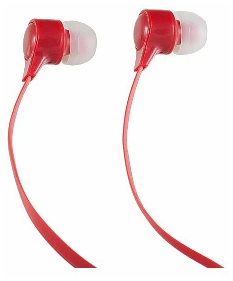 картинка Наушники вкладыши Perfeo Base, красный, плоский кабель, PF_B4209 от магазина Альфанит в Кунгуре