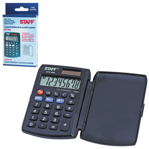 картинка Калькулятор карманный, 8 разрядов, 9,5*6,2 см, двойное питание, черный, "STF-883", STAFF, 250196 от магазина Альфанит в Кунгуре