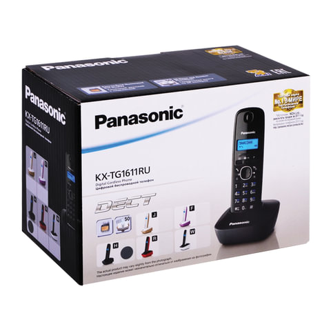 картинка Радиотелефон DECT Panasonic KX-TG1611RUH, ЖК, AOH, Caller ID, справочник на 50 номеров, черный от магазина Альфанит в Кунгуре