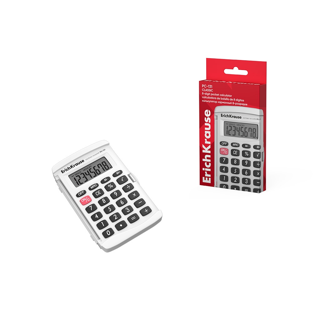 картинка Калькулятор карманный, 8 разрядов, белый, "PC-131 Classic", Erich Krause, 62015 от магазина Альфанит в Кунгуре