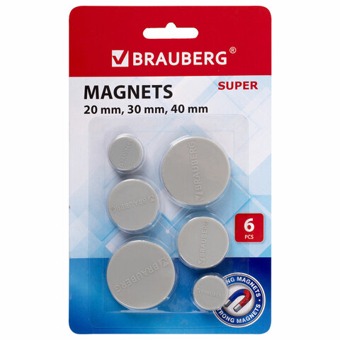 картинка Набор магнитов для доски 6 шт, 2-4 см, мощные, ассорти, BRAUBERG, 237481 от магазина Альфанит в Кунгуре