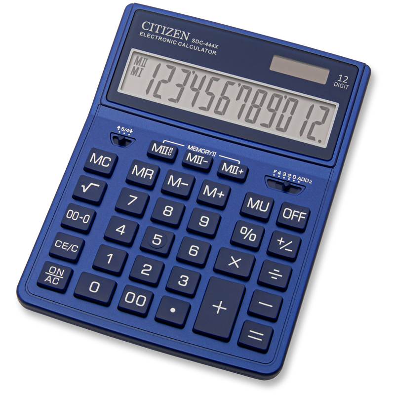 картинка Калькулятор настольный, 12 разрядов, 15,5*20,4*3,3 см, двойное питание, темно-синий, CITIZEN, SDC444XRNVE от магазина Альфанит в Кунгуре
