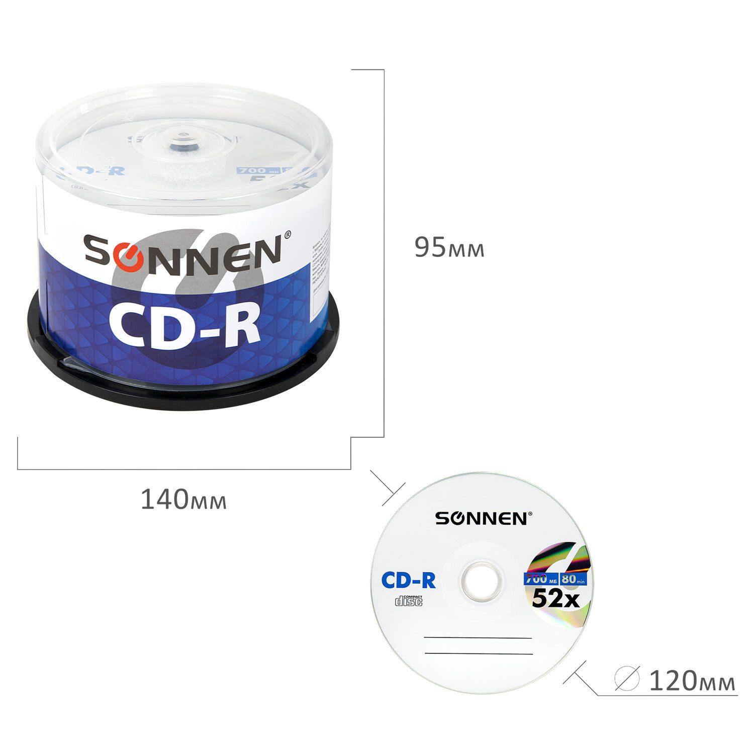 картинка Диски CD-R SONNEN, 50 шт, 52x, сидибокс, 512570 от магазина Альфанит в Кунгуре