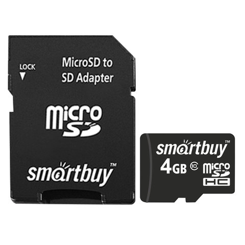 картинка Карта памяти micro-SDHC SmartBuy 4 GB Class 10, с адаптером, SB4GBSDCL10-01 от магазина Альфанит в Кунгуре