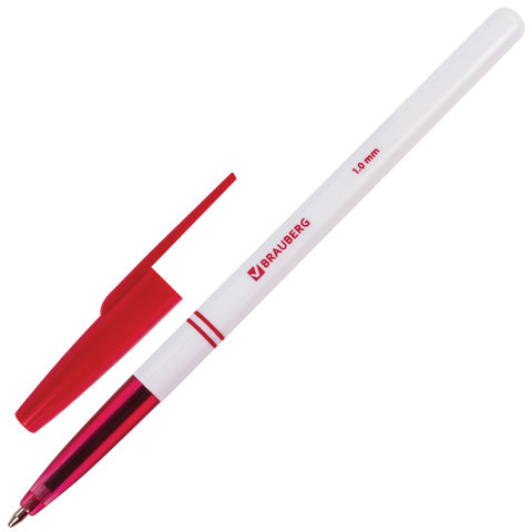 картинка Ручка шариковая, 1,0 мм, красная, корп. белый, "Офисная", BRAUBERG, 140892 от магазина Альфанит в Кунгуре