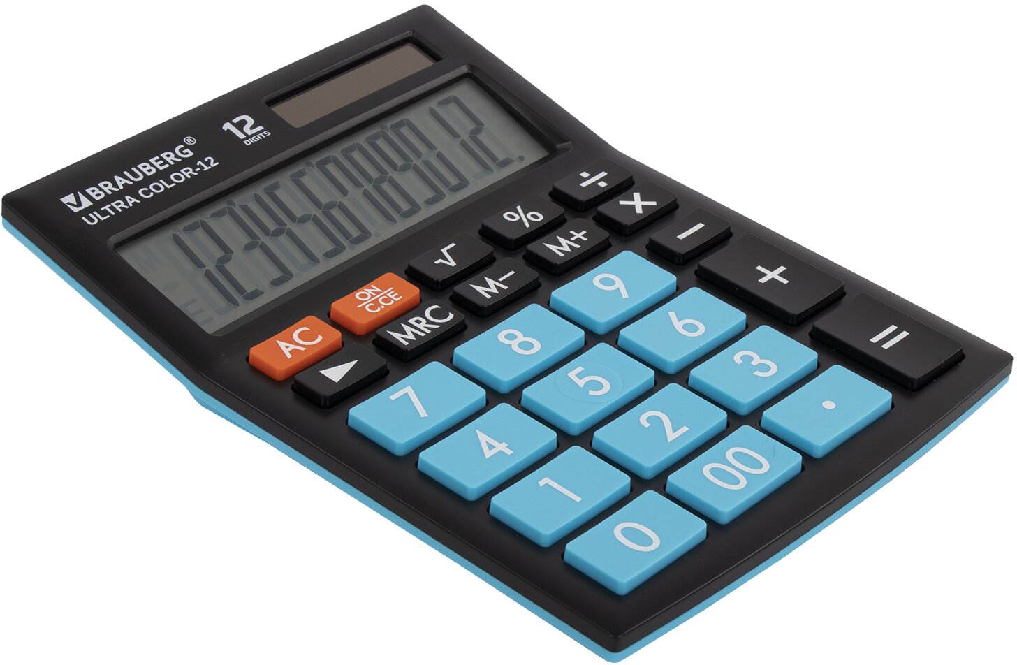 картинка Калькулятор настольный, 12 разрядов, 19,2*14,3 см, двойное питание, черный/голубой, "Ultra Color-12-Bkbu", BRAUBERG, 250497 от магазина Альфанит в Кунгуре
