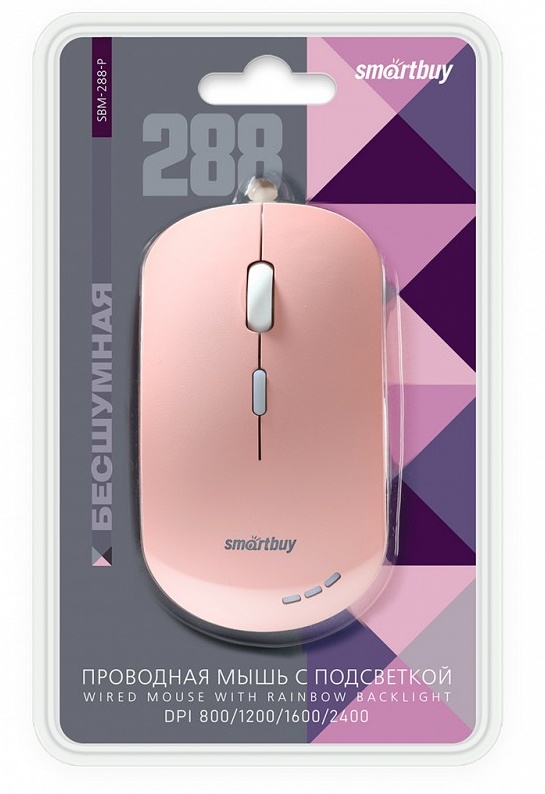 картинка Мышь проводная бесшумная SmartBuy SBM-288-P, 800-2400 dpi, розовый от магазина Альфанит в Кунгуре