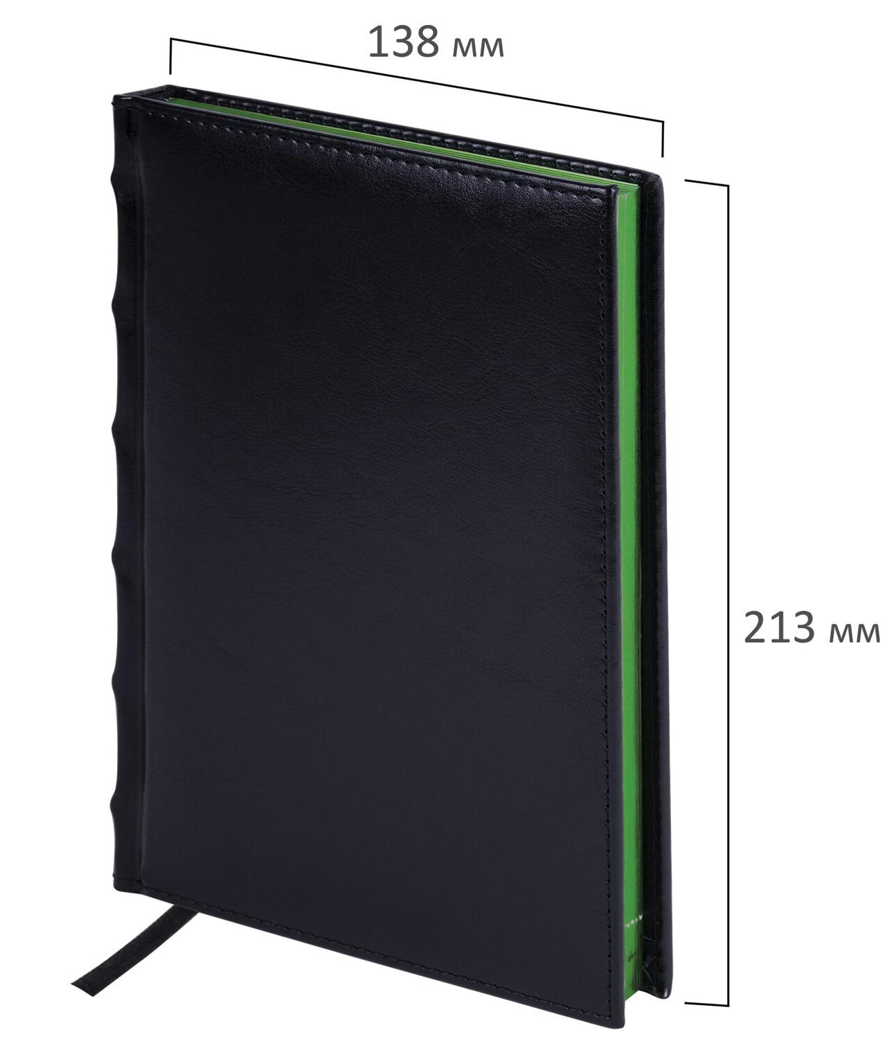 картинка Ежедневник недатированный, А5, 160 л, кожзам, черный, зеленый срез, "Flame", BRAUBERG, 113428 от магазина Альфанит в Кунгуре