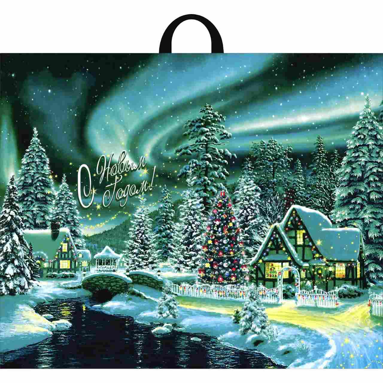 картинка Пакет подарочный новогодний, 71*55 см, 90 мкм, петлевая ручка, полиэтилен, "Дивный лес", 4455047 от магазина Альфанит в Кунгуре