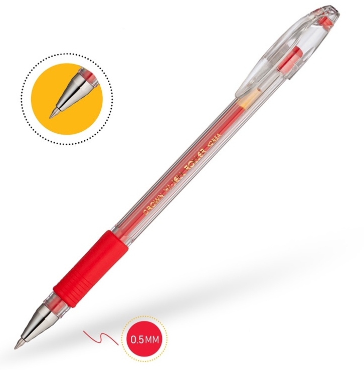 картинка Ручка гелевая, 0,5 мм, красная, грип, "Hi-Jell Grip", Crown, HJR-500RB от магазина Альфанит в Кунгуре