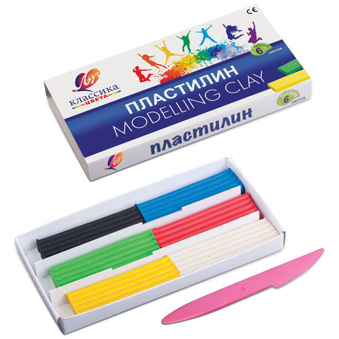 картинка Пластилин, 6 цв, 6 шт, 120 гр, со стеком, "Классика", Луч, 12С 878-08 от магазина Альфанит в Кунгуре