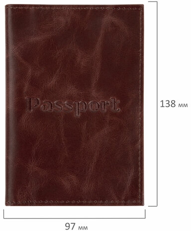 картинка Обложка для паспорта, кожа натуральная, коричневый, кожаные карманы, "Passport", BRAUBERG, 238197 от магазина Альфанит в Кунгуре