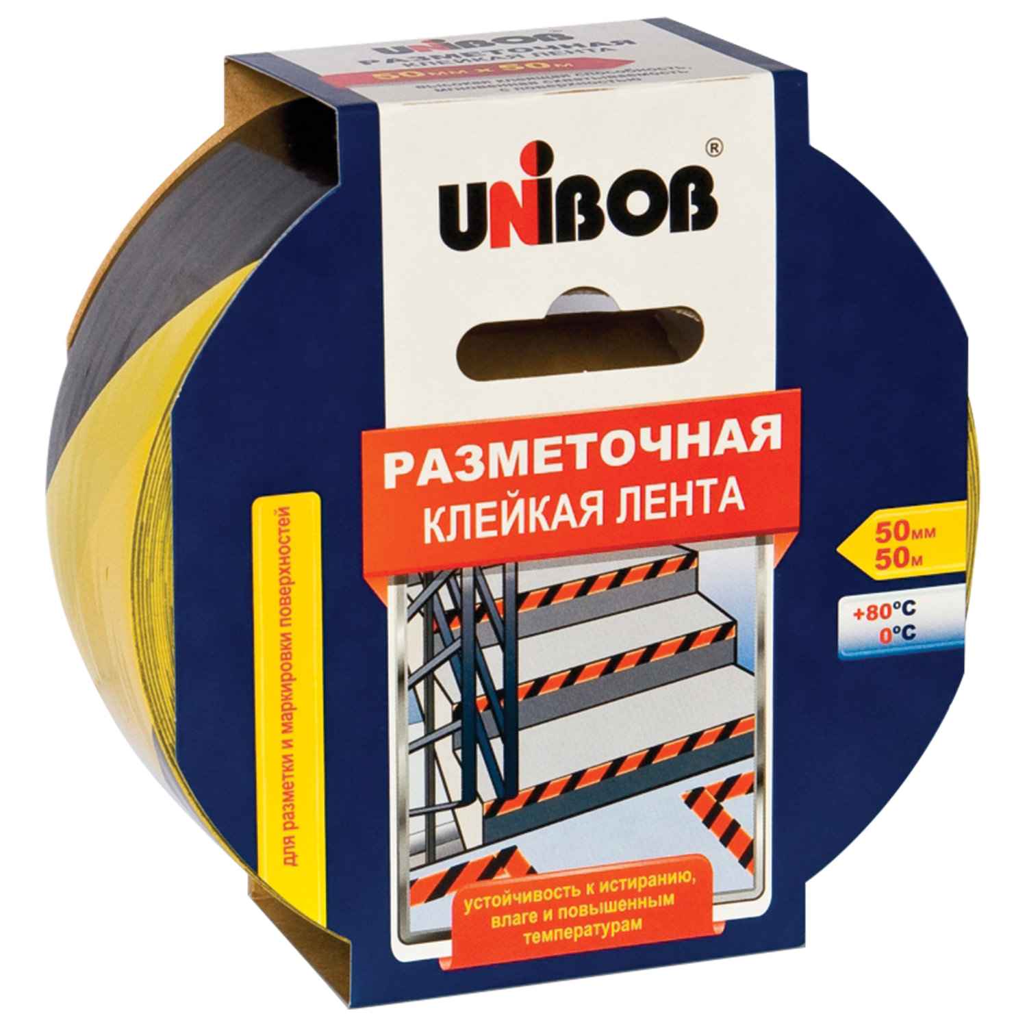 картинка Лента сигнальная, 50мм*50м, желто-черная, Unibob, 48905 от магазина Альфанит в Кунгуре