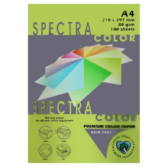 картинка Бумага офисная цветная, А4, 100 л, 1 цв, 80 г/м2, зеленый неон, Spectra Color, 40321 от магазина Альфанит в Кунгуре