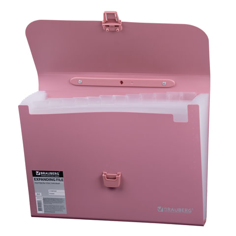 картинка Портфель, А4, 13 отделов, пластик, розовый, BRAUBERG, 221441 от магазина Альфанит в Кунгуре