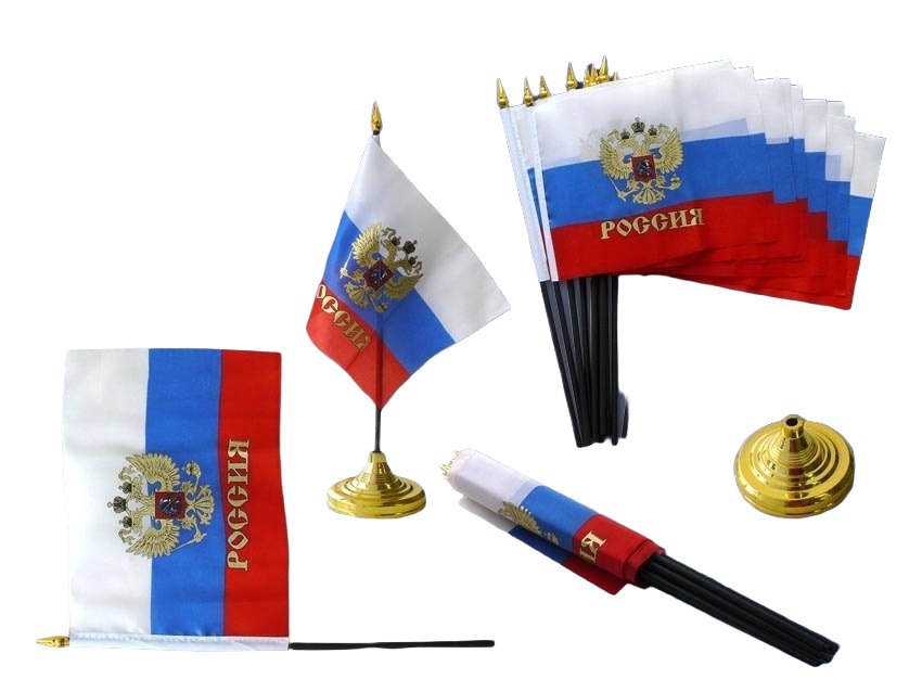 картинка Флаг, 15*22,5 см, с гербом, с подставкой, "Россия", Josef Otten, 307 от магазина Альфанит в Кунгуре